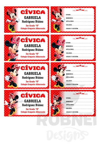 Minnie-Mouse roja Etiqueta